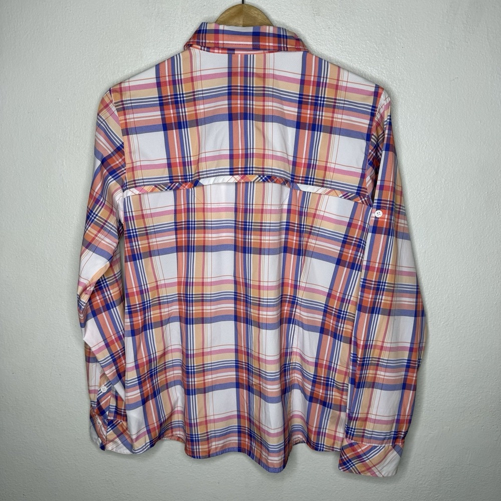 Columbia Kick Fix Plaid Long Sleeve Shirt Orange Pink Insect Block Womens Large - Picture 5 of 10